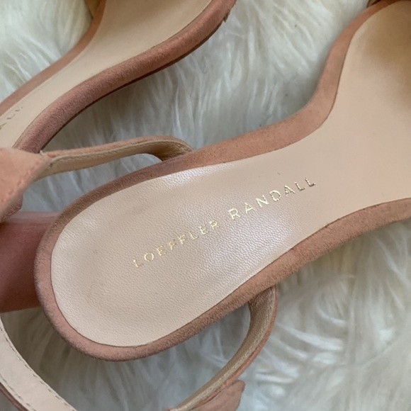 Loeffler Randal Layla Blush Pink Suede Block Heel Ankle Strap Pom Sandals Sz 6.5 - Picture 7 of 14